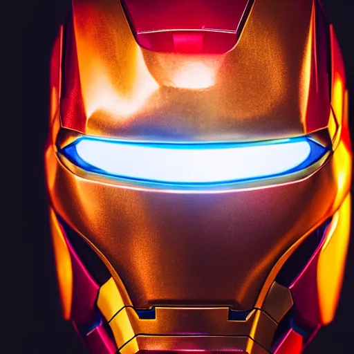 Image similar to Cyberpunk Iron man, close up shot, neon, cyborg, futuristic, photorealistic, 8K, reflection on helmet,