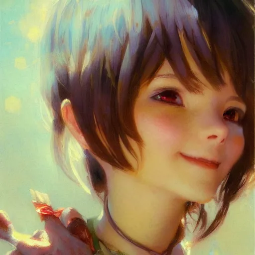 Prompt: a detailed portrait of a cute anime girl, smile coy, painting by gaston bussiere, craig mullins, j. c. leyendecker