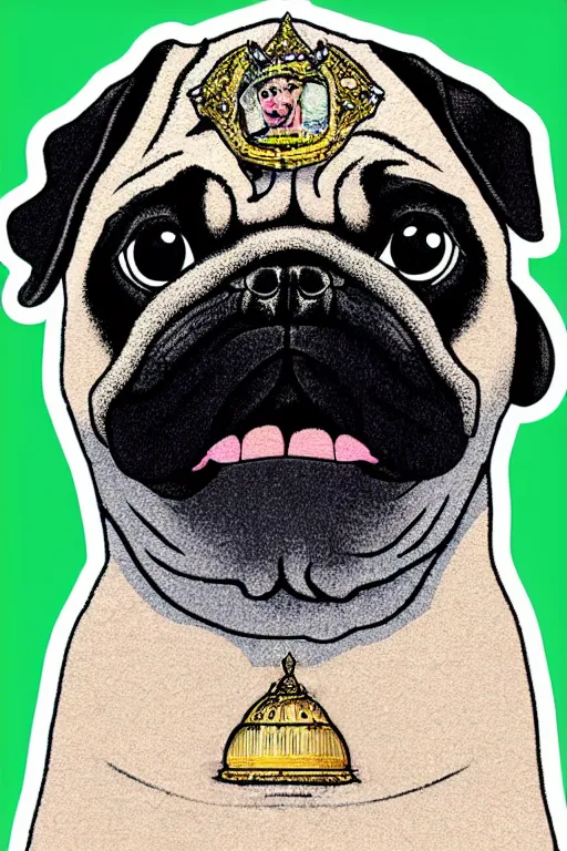 Image similar to Portrait of a pug as the pope, sticker, colorful, illustration, highly detailed, simple, smooth and clean vector curves, no jagged lines, vector art, smooth