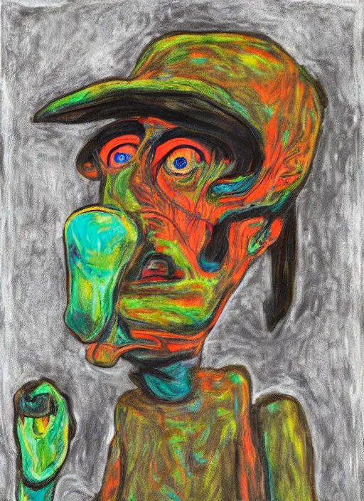 Prompt: scout boy, grotesque, doomed, acrylic paint, gouache on canvas, ugly art, grotesque, high resolution, thermal effect,