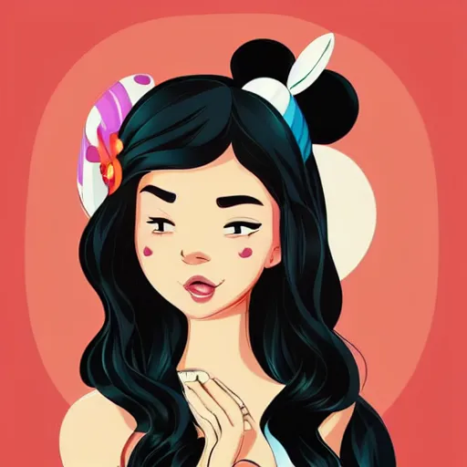 Prompt: beautiful curvy woman with long black hair, tanned skin. she is wearing a dress and mickey ears. detailed face. clean cel shaded vector art. shutterstock. behance hd by lois van baarle, artgerm, helen huang, by makoto shinkai and ilya kuvshinov, rossdraws, illustration,