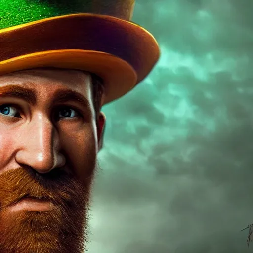 Image similar to hyperrealistic mixed media image of a ryan reynolds disguised as a leprechaun, stunning 3 d render inspired art by istvan sandorfi and greg rutkowski, perfect facial symmetry, realistic, highly detailed attributes and atmosphere, dim volumetric cinematic lighting, 8 k octane extremely hyper - detailed render, post - processing, masterpiece,