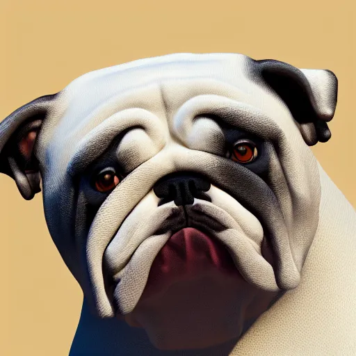 Prompt: photorealistic painting of a bulldog holding a dagger by Guido Reni, highly detailed, cute, unreal engine render, 8k, award winning, trending on artstation