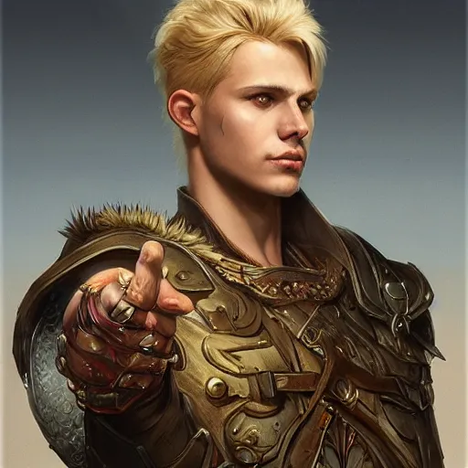 Prompt: A 22 year old Swedish male with short blonde hair and stubble as a fantasy D&D character, art by Donato Giancola and Bayard Wu, digital art, trending on artstation, 4k