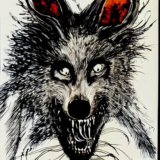 Prompt: portrait of werewolf by ralph steadman