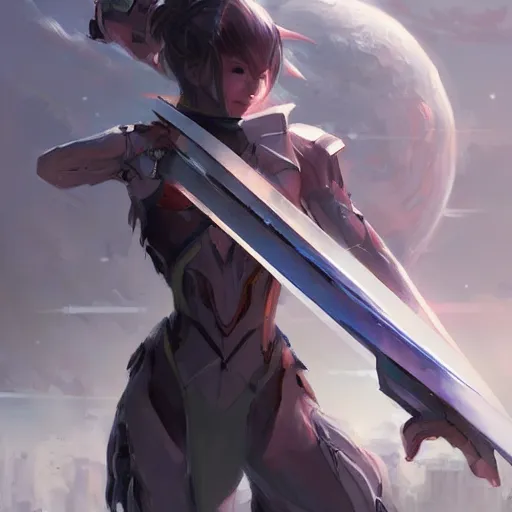 Prompt: Sci-Fi Sword, concept art, digital art by Stanley Artgerm Lau, WLOP, Rossdraws, James Jean, Andrei Riabovitchev, Marc Simonetti, Yoshitaka Amano, ArtStation, CGSociety