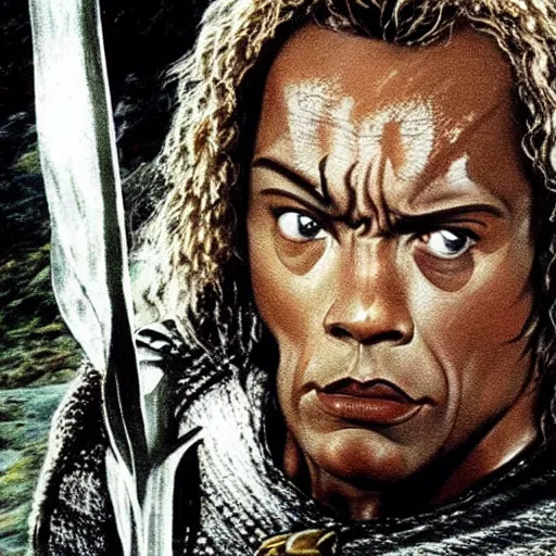 Prompt: the rock as a midget in the lord of the rings, highly detailed