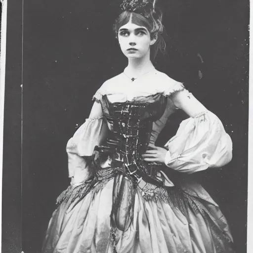 Prompt: recovered victorian photo of grimes as a cosmic steampunk fairy.