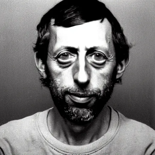 Prompt: Mugshot Portrait of Michael Rosen, taken in the 1970s, photo taken on a 1970s polaroid camera, grainy, real life, hyperrealistic, ultra realistic, realistic, highly detailed, epic, HD quality, 8k resolution, body and headshot, film still, front facing, front view, headshot and bodyshot, detailed face, very detailed face