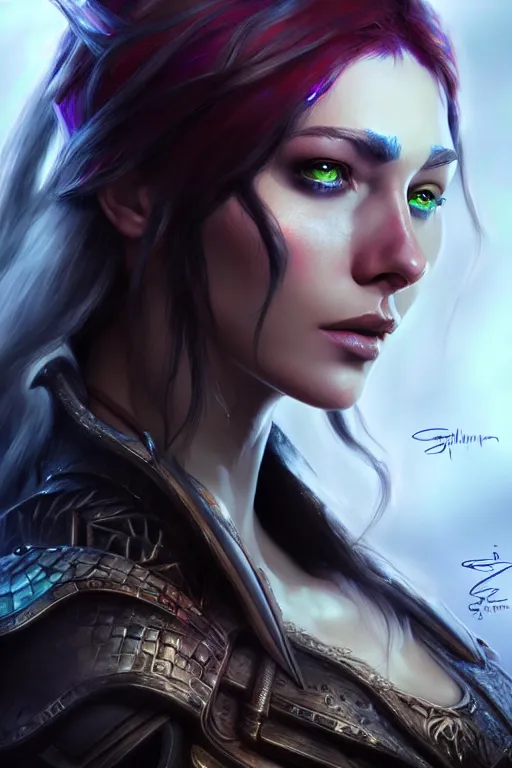 Prompt: Eir Stegalkin of Guild Wars 2, concept art, close-up, digital art, hyper-realistic, highly detailed