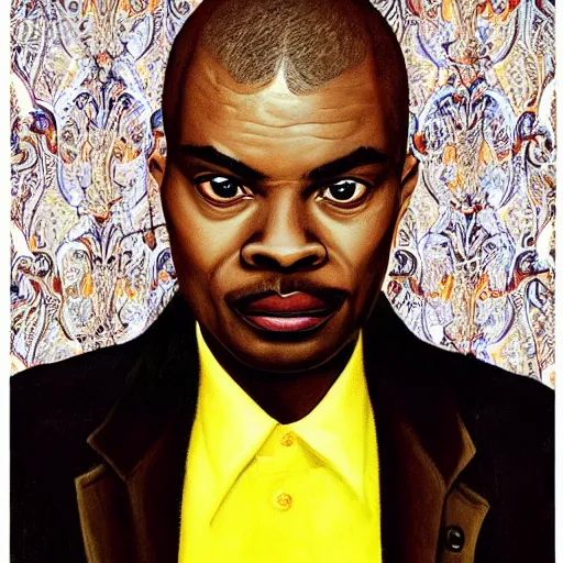 Image similar to a painting of a elegant, well fed, smooth-chinned, long nose, African, elder with few eyebrows by Kehinde Wiley . thinker without facial hair, thoughtful, focused, visionary, calm, jovial, loving, fatherly, generous, . dramatic angle, ethereal lights, details, smooth, sharp focus, illustration, realistic, cinematic, artstation, award winning, rgb , unreal engine, octane render, cinematic light, macro, depth of field, blur, red light and clouds from the back, highly detailed epic cinematic concept art CG render made in Maya, Blender and Photoshop, octane render, excellent composition, dynamic dramatic cinematic lighting, aesthetic, very inspirational, arthouse.