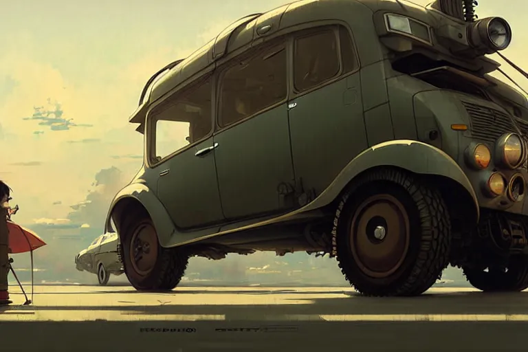 Prompt: dieselpunk honda e, painted by greg rutkowski makoto shinkai takashi takeuchi studio ghibli, akihiko yoshida