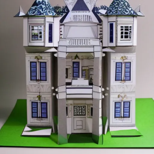 Prompt: a beautiful detailed mansion in the style of papercraft, origami,