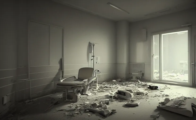 Image similar to an abandoned hospital room, octane render, artstation trending, highly detailded