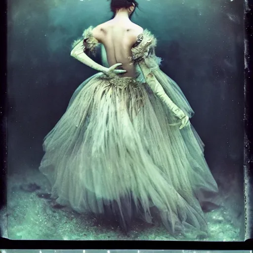 Image similar to kodak portra 4 0 0, wetplate, photo of a surreal artsy dream scene,, girl, weird fashion, grotesque, extravagant dress, carneval, animal, wtf, photographed by paolo roversi style