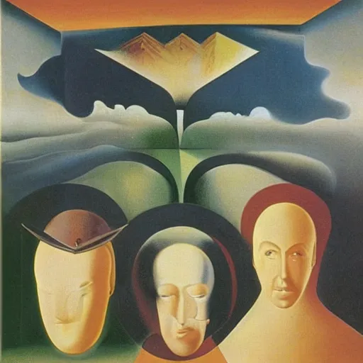 Prompt: visions of xanadu, by marcel duchamp, salvador dali, rene magritte, andre breton