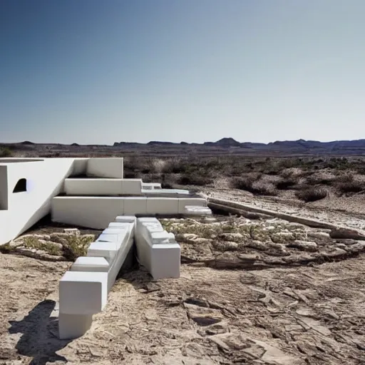 Image similar to white habitat 6 7, lego architect building in the dessert, many plants and infinite pool
