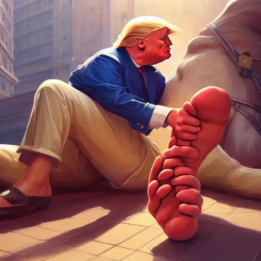 Image similar to donald trump licking feet, ben hur, loftis, cory behance hd by jesper ejsing, by rhads, makoto shinkai and lois van baarle, ilya kuvshinov, rossdraws global illumination