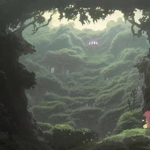 Prompt: Wide shot of Whomst the friendly demon, by Studio ghibli and greg rutkowski