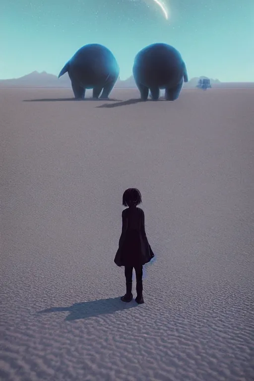 Image similar to 🐼 as 🐋 as 🤖 as 👽 as 🐳, desert photography, by makoto shinkai, by greg rutkowski and edgar maxence