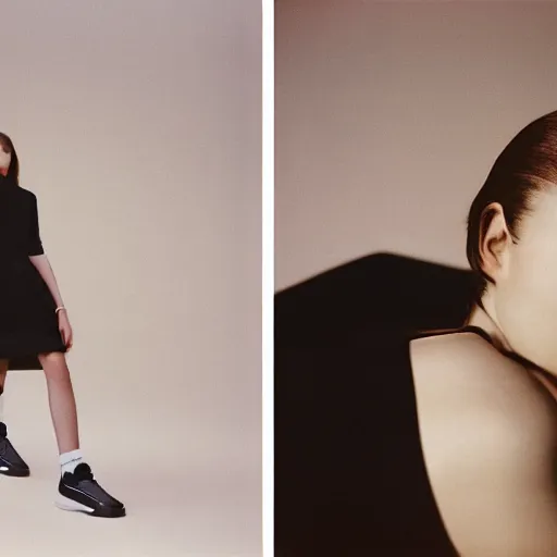 Image similar to realistic photoshoot for a new balenciaga lookbook, color film photography, portrait of a beautiful person, in style of Campbell Addy, 35mm