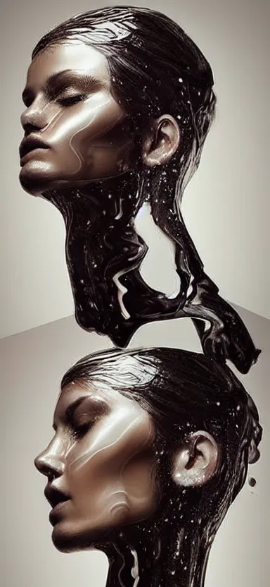 Image similar to perfect female face silhouette, liquid sculpture, astral clockwork, abstract shapes, photorealism, beautiful portrait