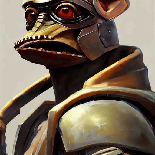 Image similar to greg manchess portrait painting of armored jar jar binks as overwatch character, medium shot, asymmetrical, profile picture, organic painting, sunny day, matte painting, bold shapes, hard edges, street art, trending on artstation, by huang guangjian and gil elvgren and sachin teng