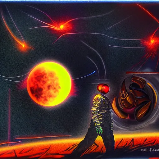 Image similar to Surreal nuclear eclipse blast, cyberpunk, art by Sandra Pelser