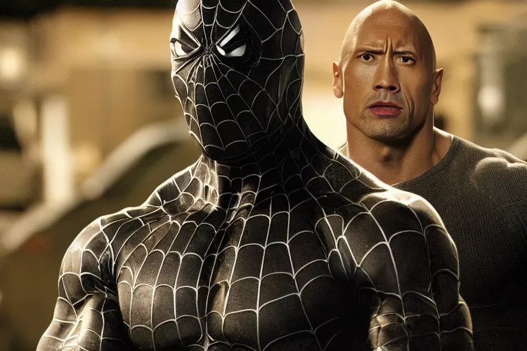 Prompt: film still of Dwayne Johnson as Eddie Brock in Spider-man 3 2007, 4k