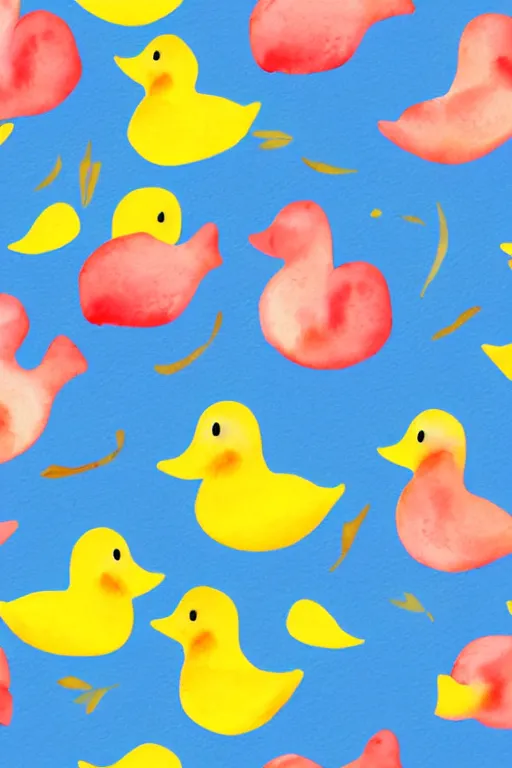 Image similar to minimalist watercolor art of cute rubber ducks on white background, illustration, vector art