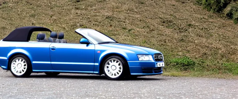 Image similar to Denim Blue Audi A4 B6 Avant Convertible (2002), soft top roof raised, created by Barclay Shaw