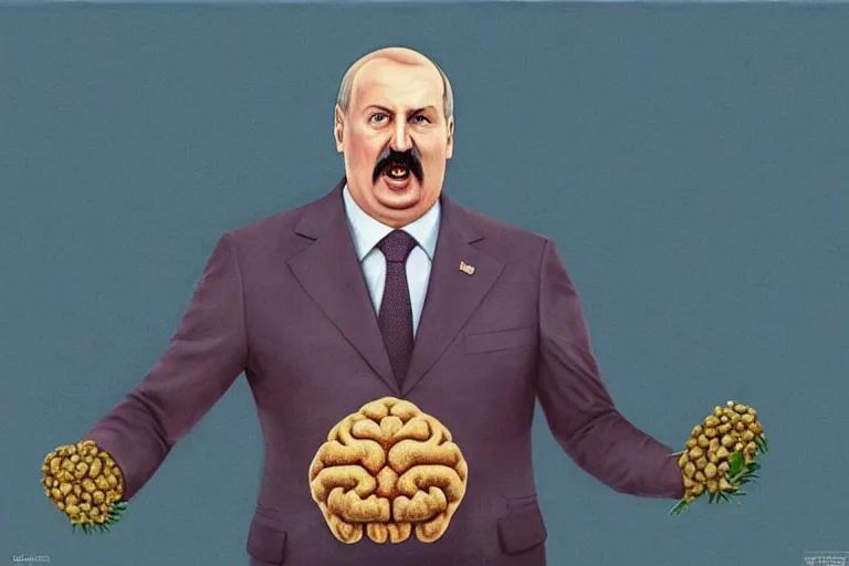 Prompt: russia eats trepanated brain of alexander lukashenko like picture by claudio bravo