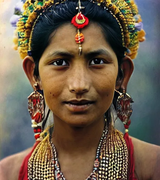 Image similar to vintage_closeup portrait_photo_of_a_stunningly beautiful_nepalese_maiden with amazing shiny eyes, 19th century, hyper detailed by Annie Leibovitz and Steve McCurry, David Lazar, Jimmy Nelsson