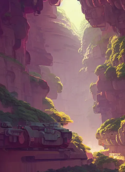 Prompt: underground tunnel in a canyon, nuclear powered, detailed, futuristic, cory loftis, james gilleard, atey ghailan, makoto shinkai, goro fujita, studio ghibli, rim light, exquisite lighting, clear focus, very coherent, plain background