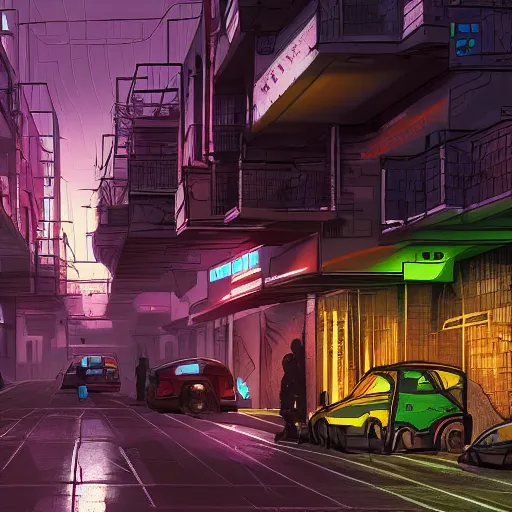 Prompt: barrio conurbano bonaerense in a cyberpunk style