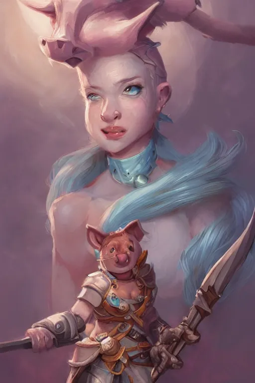 Image similar to anthropomorphic warrior piglet, girl, female, pale blue armor, cute and adorable, pretty, beautiful, DnD character art portrait, matte fantasy painting, DeviantArt Artstation, by Jason Felix by Steve Argyle by Tyler Jacobson by Peter Mohrbacher, cinematic lighting