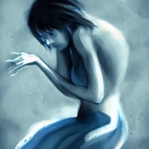 Image similar to sadness blue melancholy, stormy, moody, artstation, movement, disaster