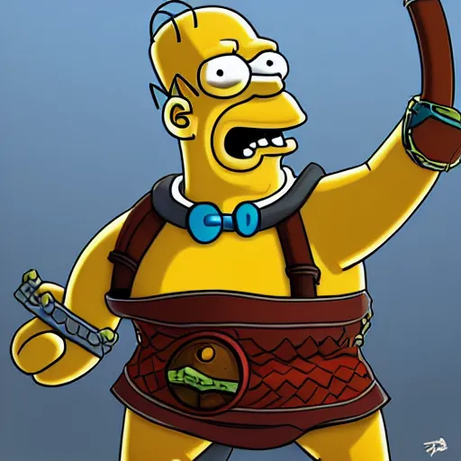 Image similar to Homer Simpson as an Orc Warrior in the style of World of Warcraft, detailed digital painting