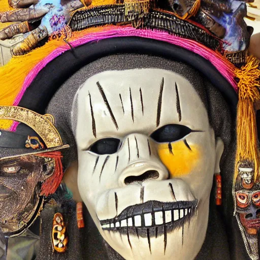 Image similar to detailed matte painting of traditional Haiti voodoo folk art with baron samedi, 8k, vivid