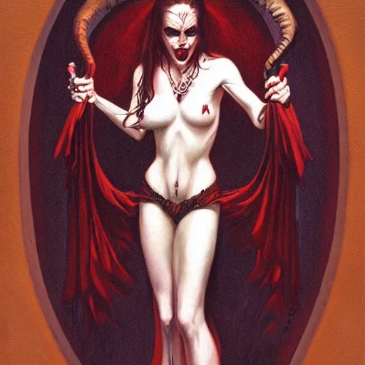 Prompt: vampire priestess, by gerald brom and berthold woltze.