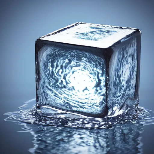 Image similar to a sculpture made of water in the shape of cube, on the ocean water, water manipulation photoshop, cgsociety, cinematic, in the style of johnson tsang, long shot, hyper detailed, hyper realistic, ray tracing, 8 k resolution, sharp focus, realistic water, award winning