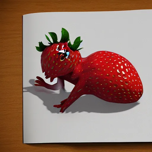 Prompt: strawberry creature concept art