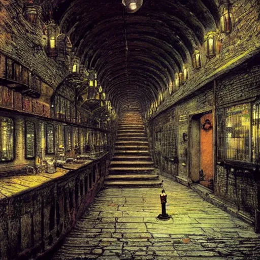 Prompt: beautiful matte steampunk cellar pipe dreams by john atkinson grimshaw