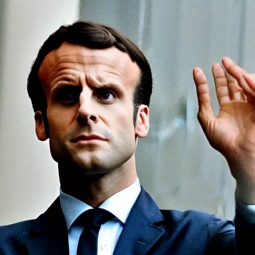 Image similar to Emmanuel Macron policeman in American Psycho (1999)