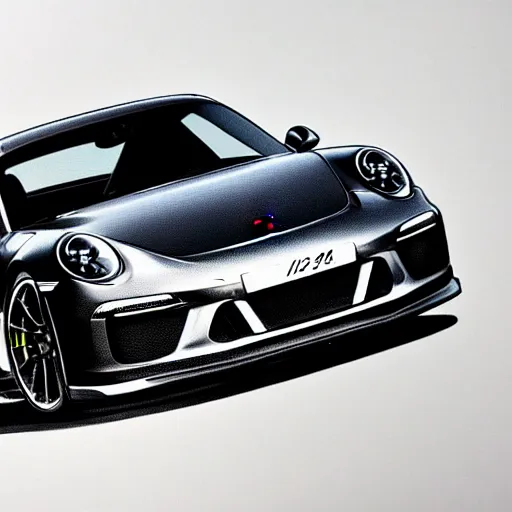 Prompt: a black 2 0 2 1 porsche 9 1 1 gt 3 driving on a windy road, action photo, pencil sketch