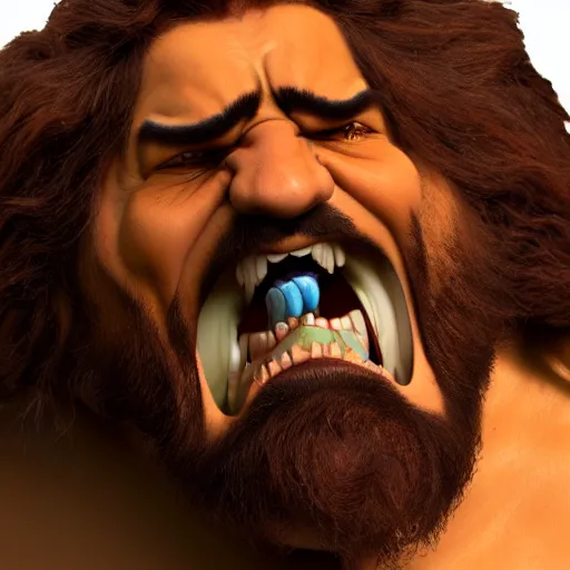 Image similar to a 3 / 4 portrait of a crazy eyed hercules yelling, by antonio mello, 3 d nft, cgsociety, rendered in maya