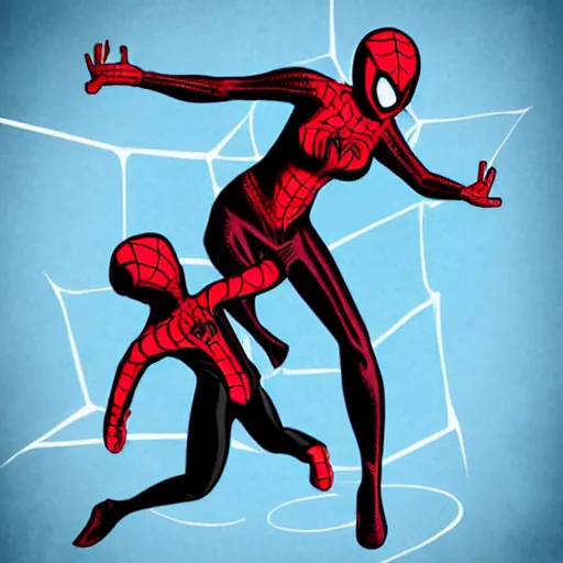 Image similar to spiderwoman abducting a child, realistic