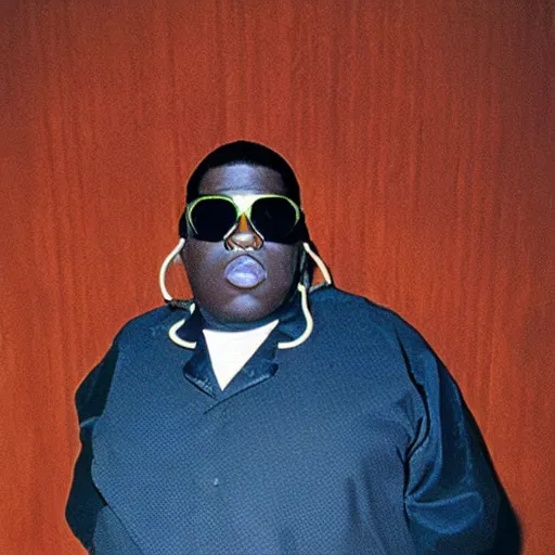 Prompt: biggie smalls wearing sunglasses in the style of bauhaus