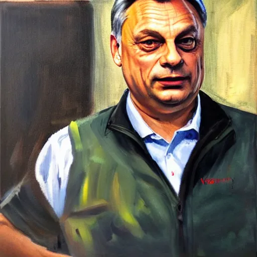 Prompt: viktor orban in a wood workshop, oil painting