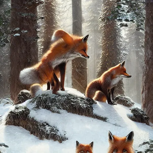 Prompt: Fox ornate playing in the woodlands by Greg rutkowski, detailed,highly detailed, 8k,digital art